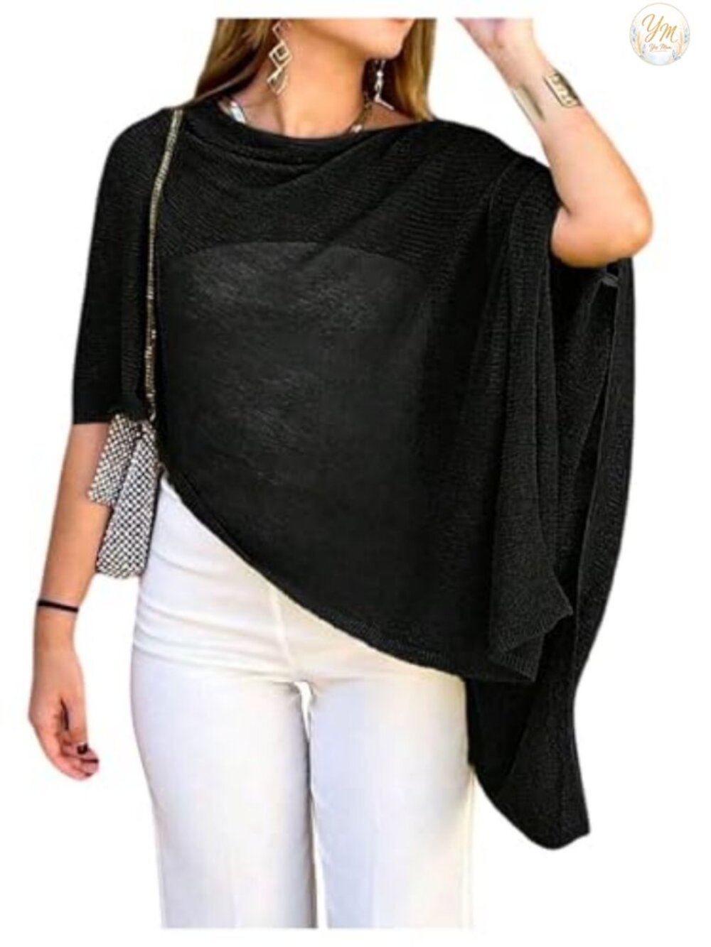 Sheer Shawl Cape Poncho Top Lightweight Knit Pullover